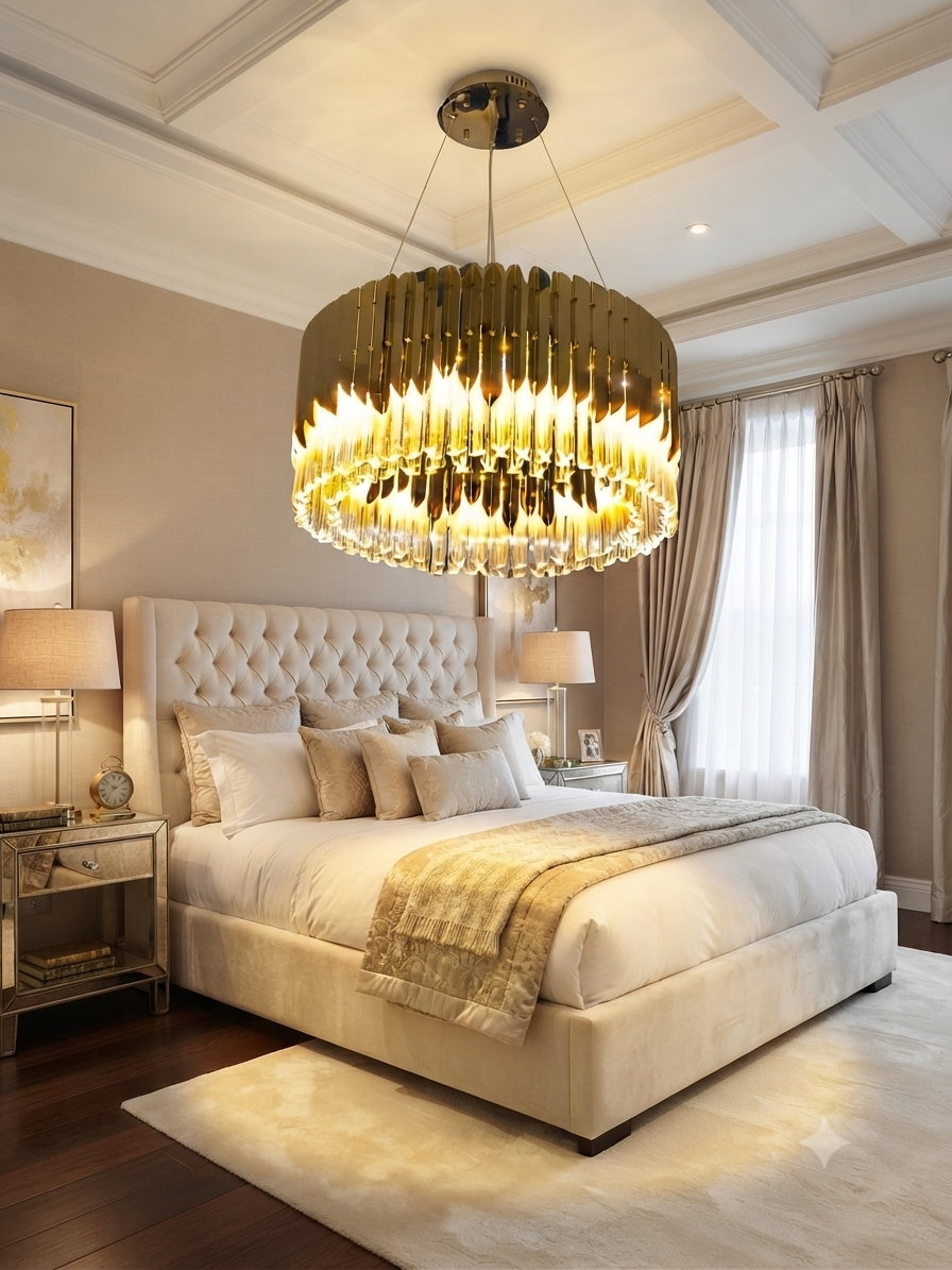 Premium Gold & Crystal Drum Chandelier