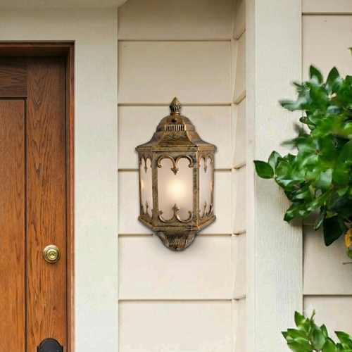 Antique Gold Hexagonal Outdoor Wall Lantern