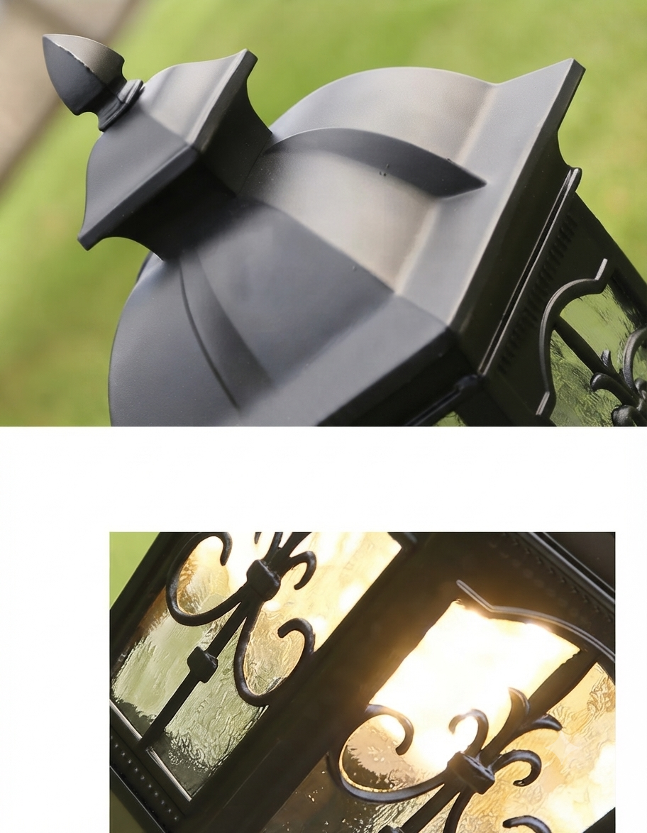 Vintage Black Ornate Outdoor Pillar Light