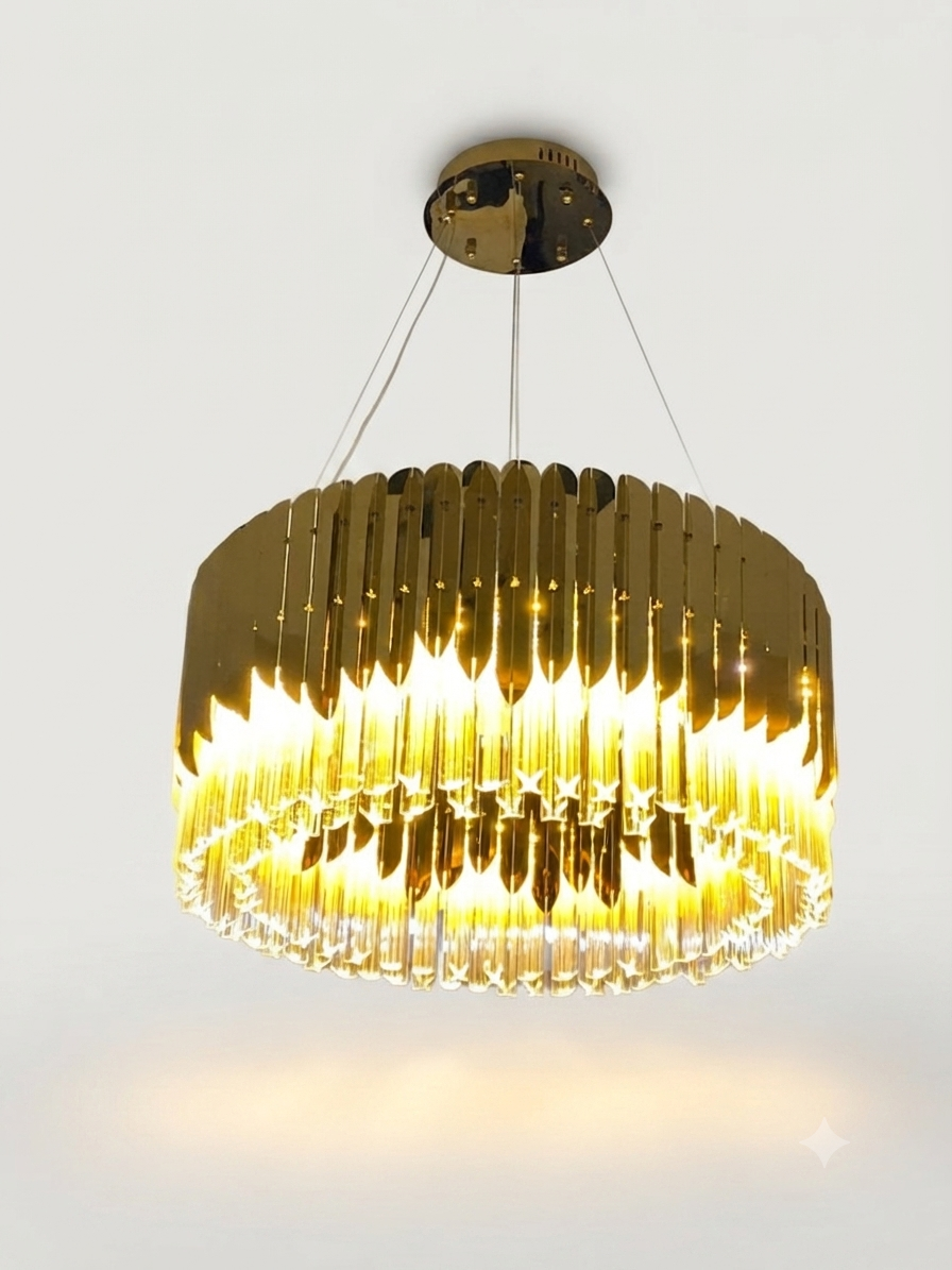 Premium Gold & Crystal Drum Chandelier