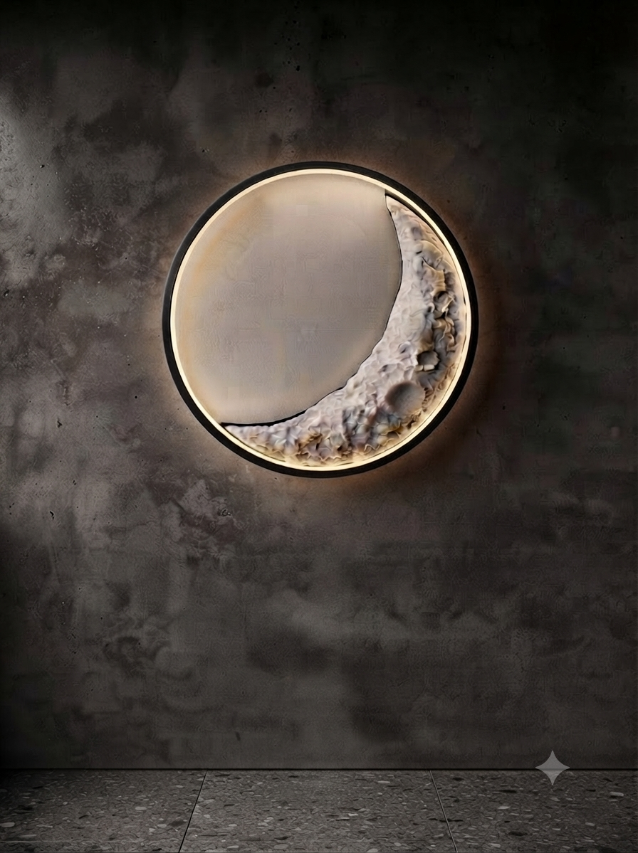 Modern Crescent Moon Wall Lamp – 3D Textured Decorative LED Light for Bedroom & Living Room