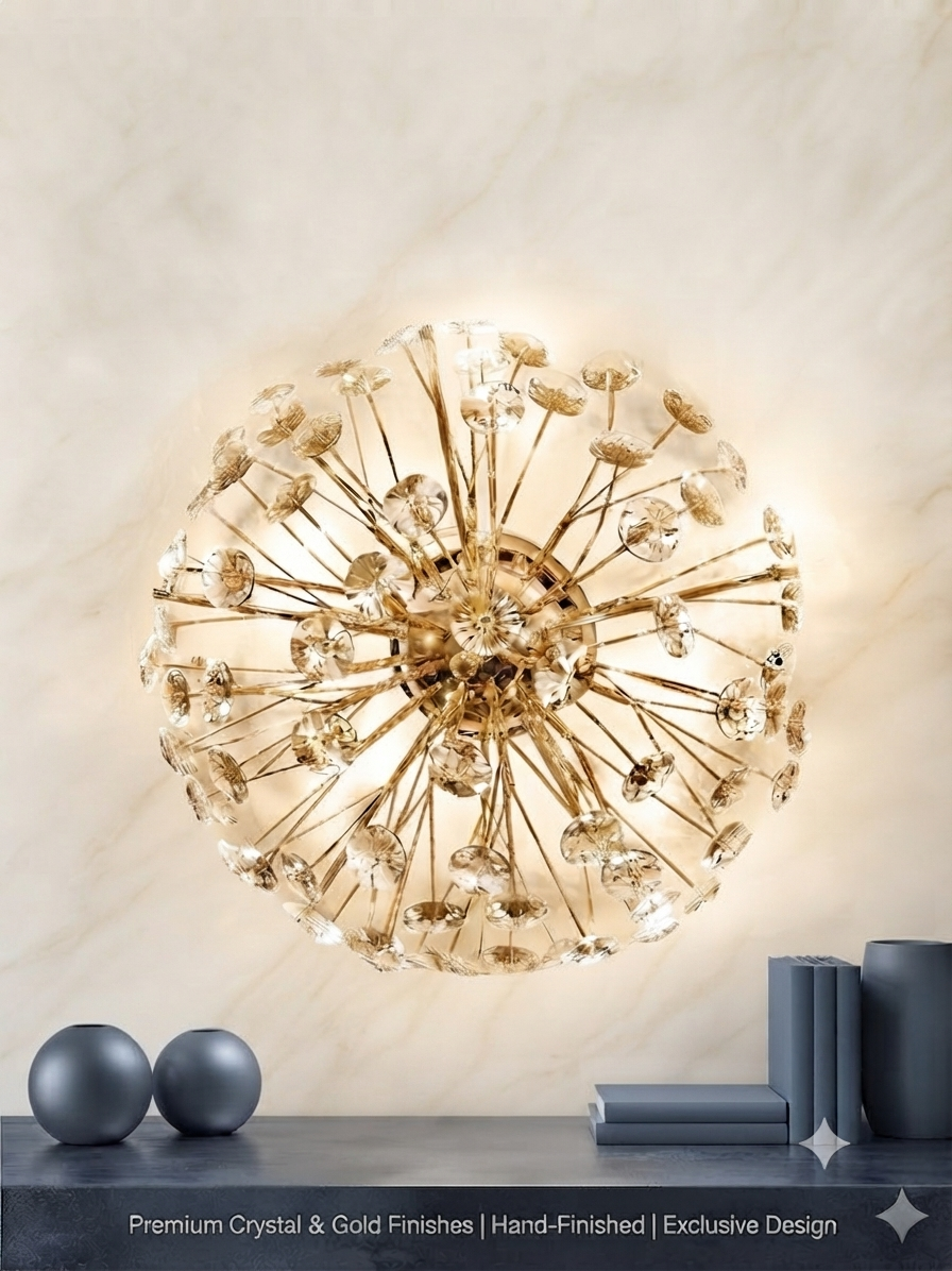 The Dandelion Collection: Luxurious Crystal & Gold-Plated Wall Light
