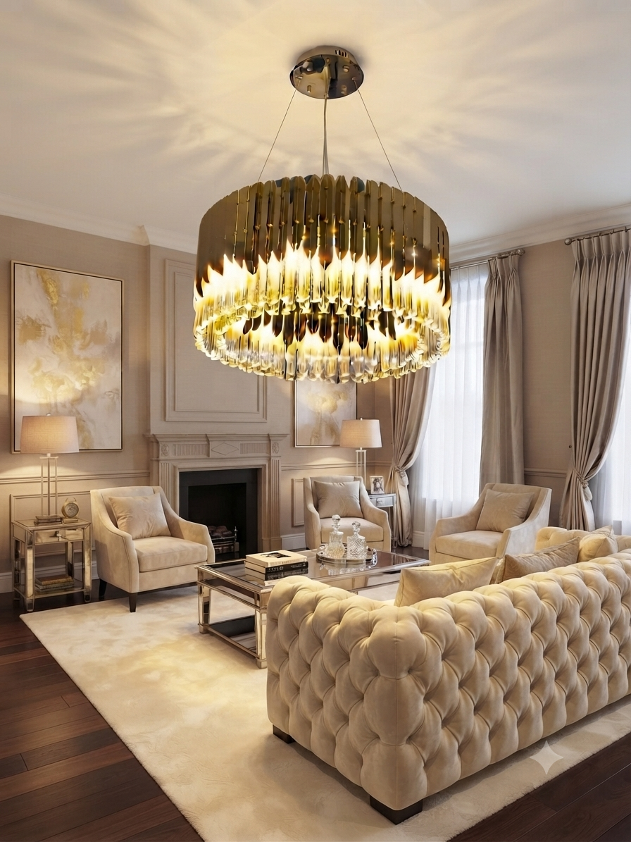 Premium Gold & Crystal Drum Chandelier