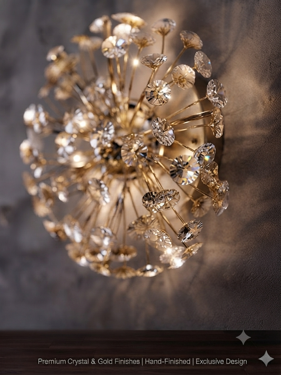 The Dandelion Collection: Luxurious Crystal & Gold-Plated Wall Light