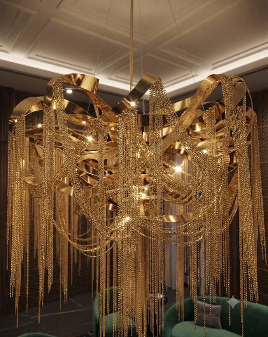 Luxury Chain-Link Gold Chandelier