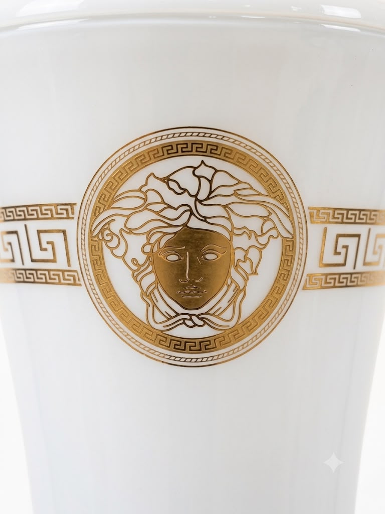 Versace-Style Greek Key Ceramic Lamp