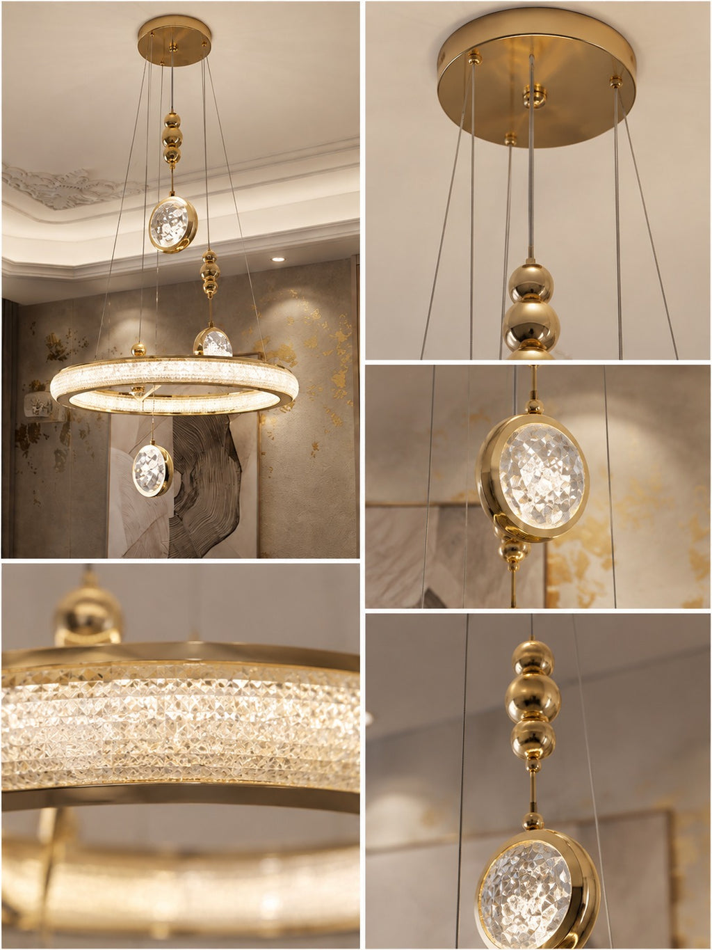Modern Luxury Golden Crystal Ring Pendant Chandelier
