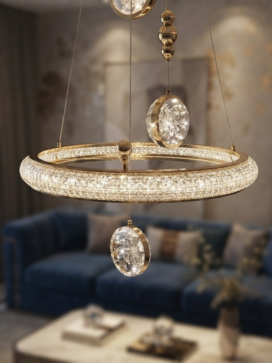 Modern Luxury Golden Crystal Ring Pendant Chandelier