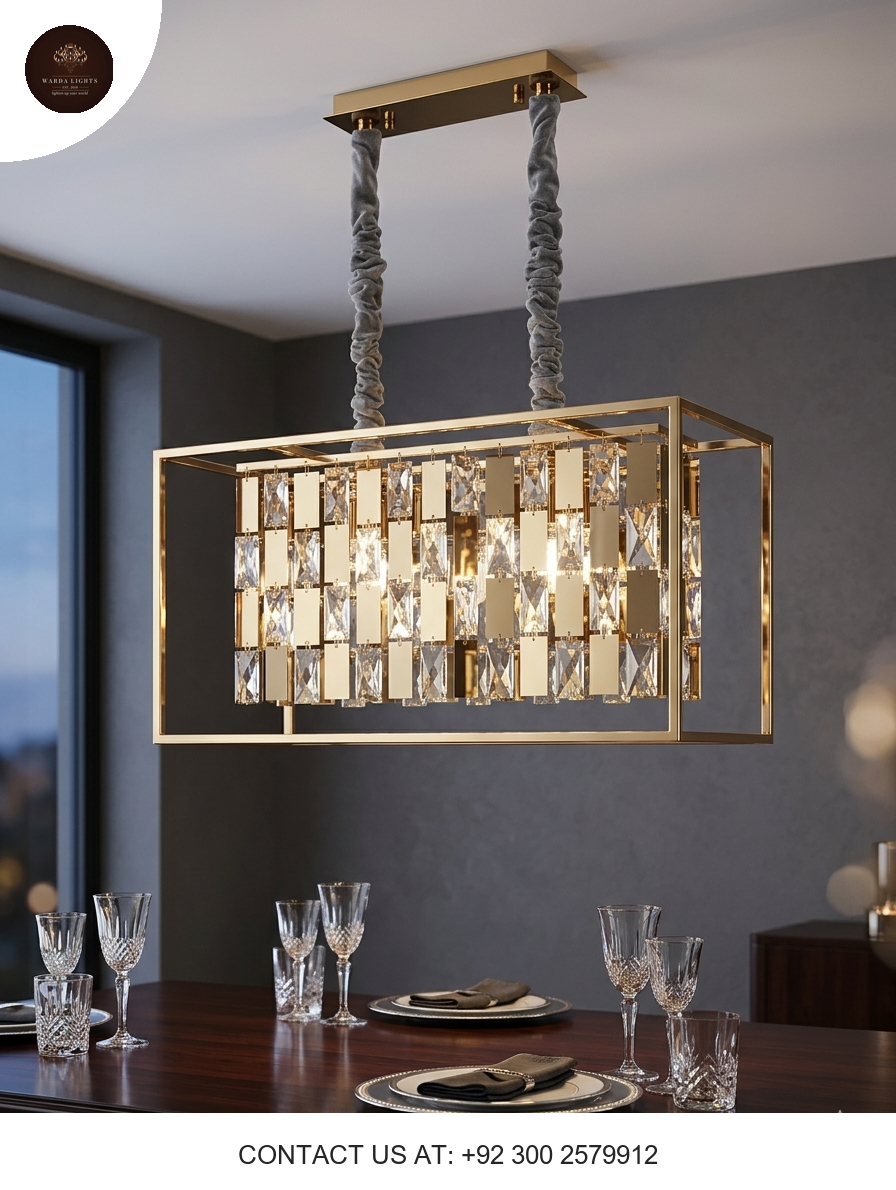 The Luxe Collection: Linear Geometric Crystal Chandelier in Polished Gold