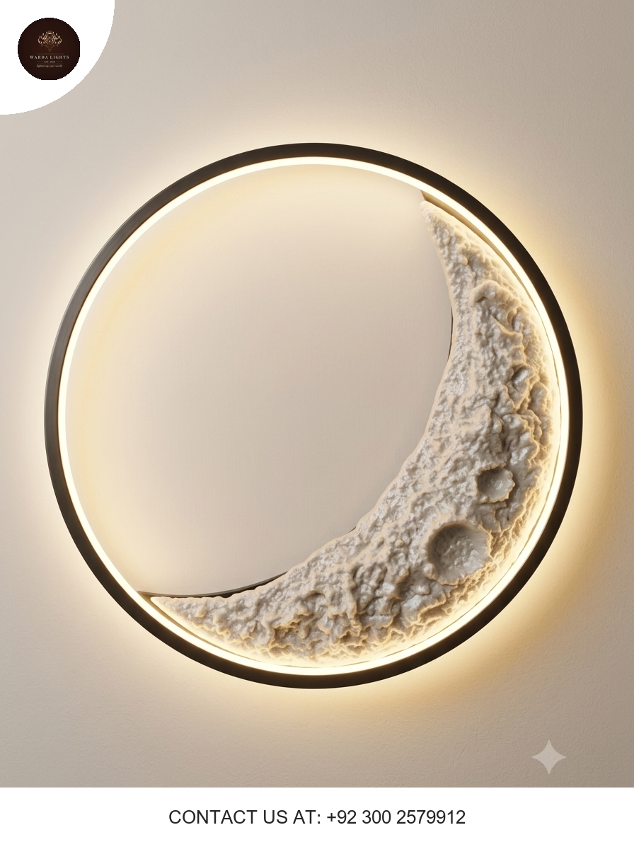 Modern Crescent Moon Wall Lamp – 3D Textured Decorative LED Light for Bedroom & Living Room