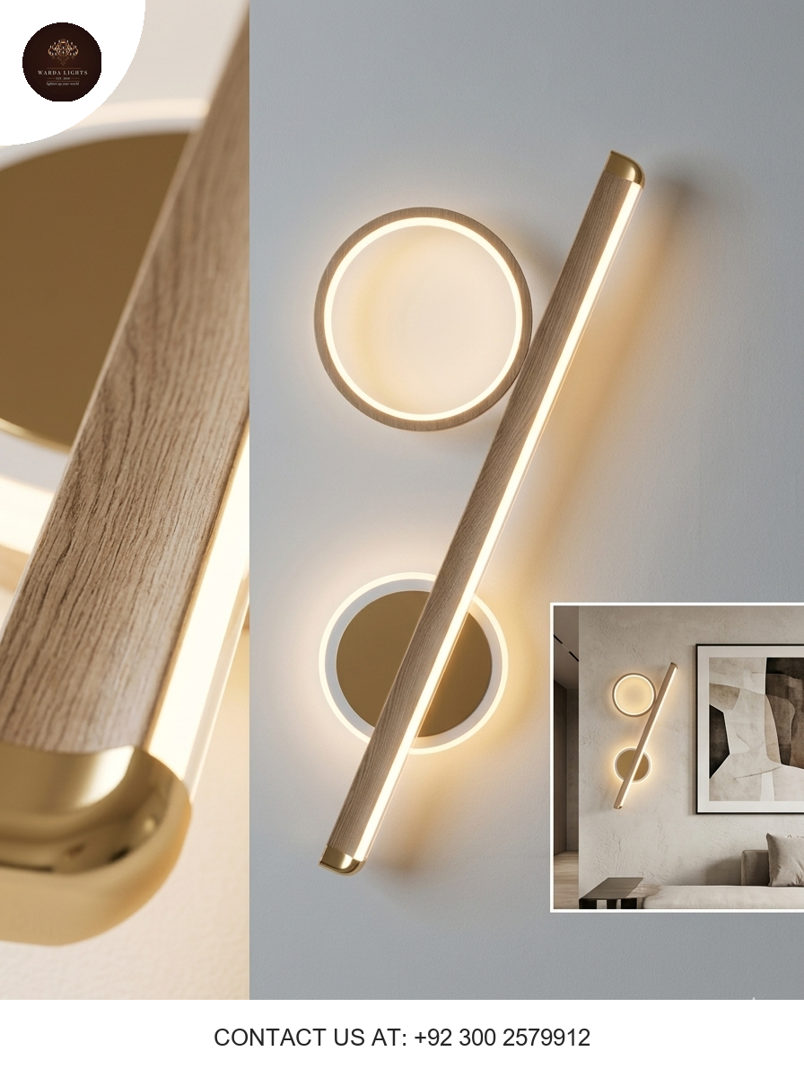 Luxurious Minimalist Geometric LED Wall Light Nordic Wood & Gold Accent Sconce