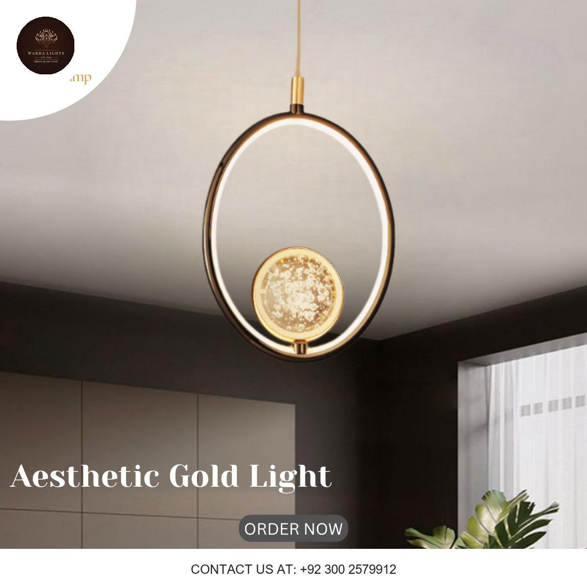 CRYSTAL LED GOLD RING PENDANT LIGHT