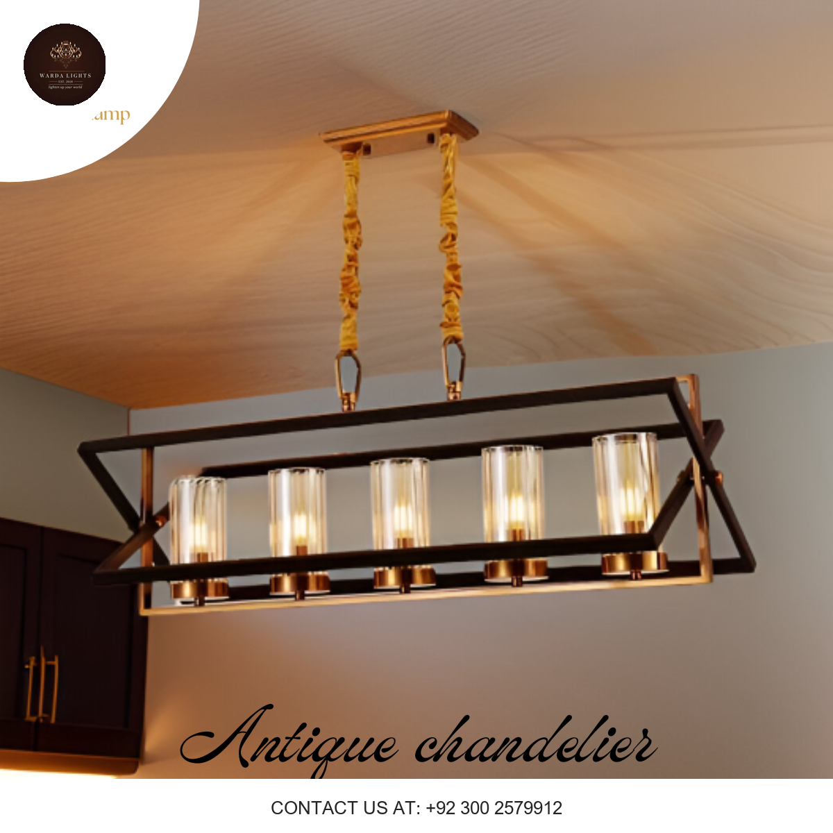 BRASS ANTIQUE GLASS CHANDELIER