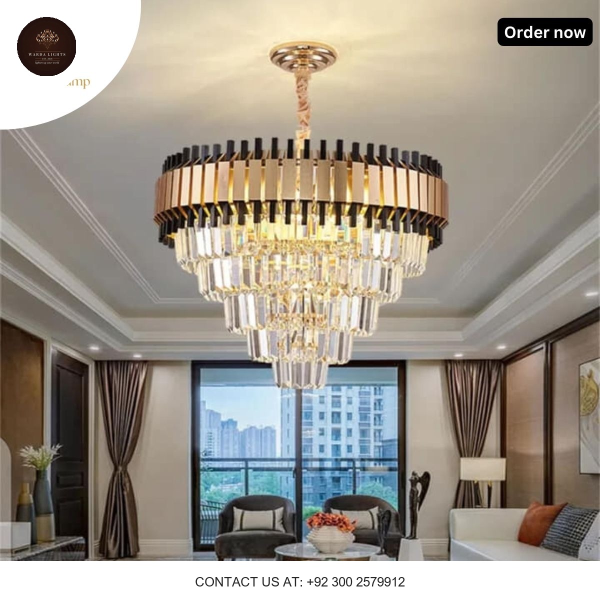 MODERN LUXURY BLACK & GOLD CHANDELIER