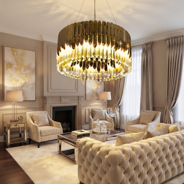 Premium Gold & Crystal Drum Chandelier