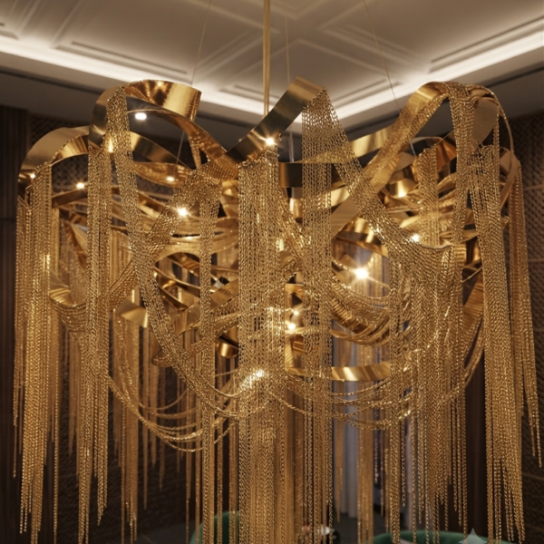 Luxury Chain-Link Gold Chandelier