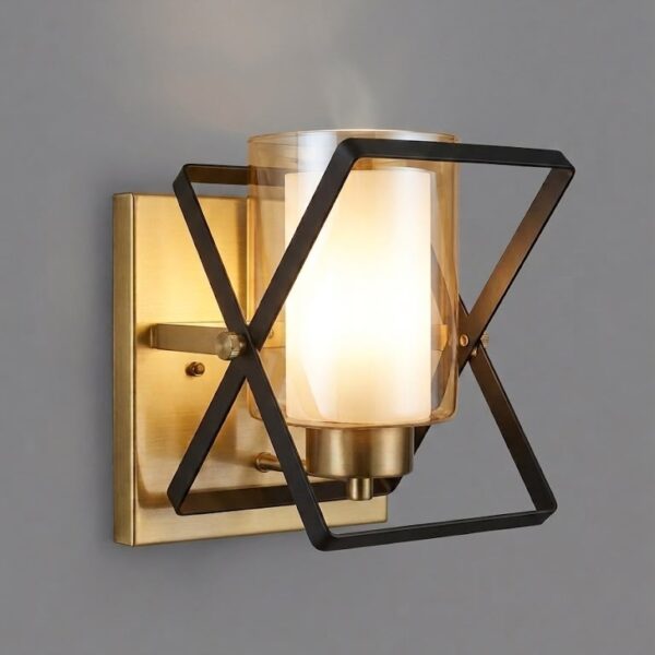 Modern Geometric Brass & Matte Black Wall Sconce