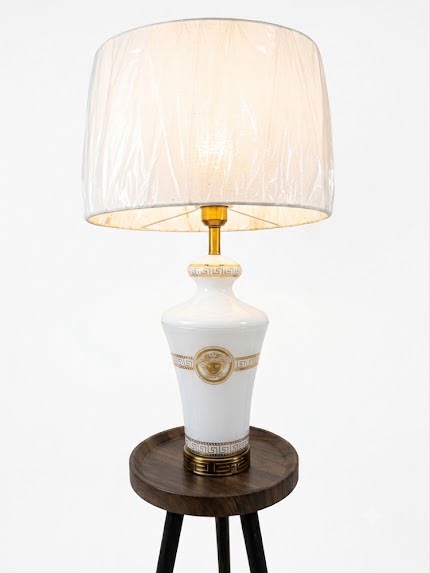 Versace-Style Greek Key Ceramic Lamp