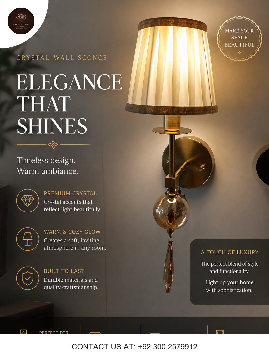 Modern Brass Wall Sconce with Fabric Shade