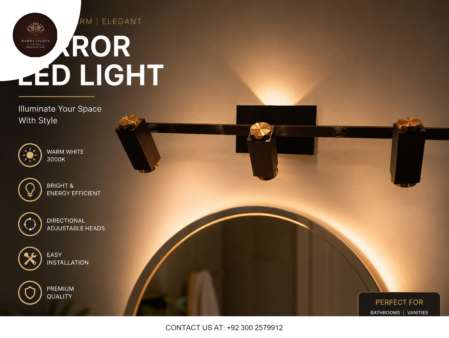 Luxury Wooden Gold LED Mirror Light