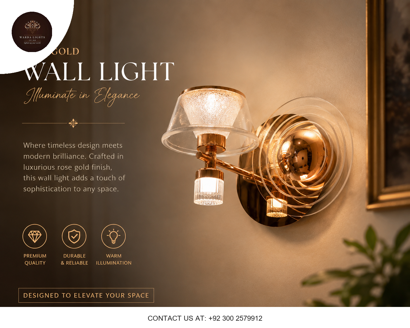 Luxury Rose Gold Crystal Wall Light