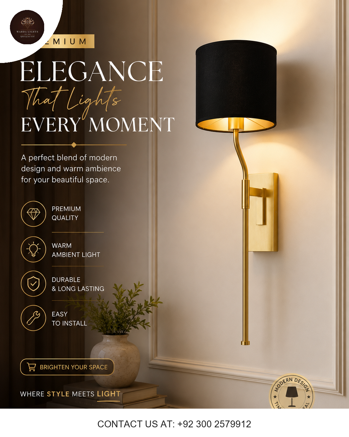 Elite Brass Black Shade Wall Sconce