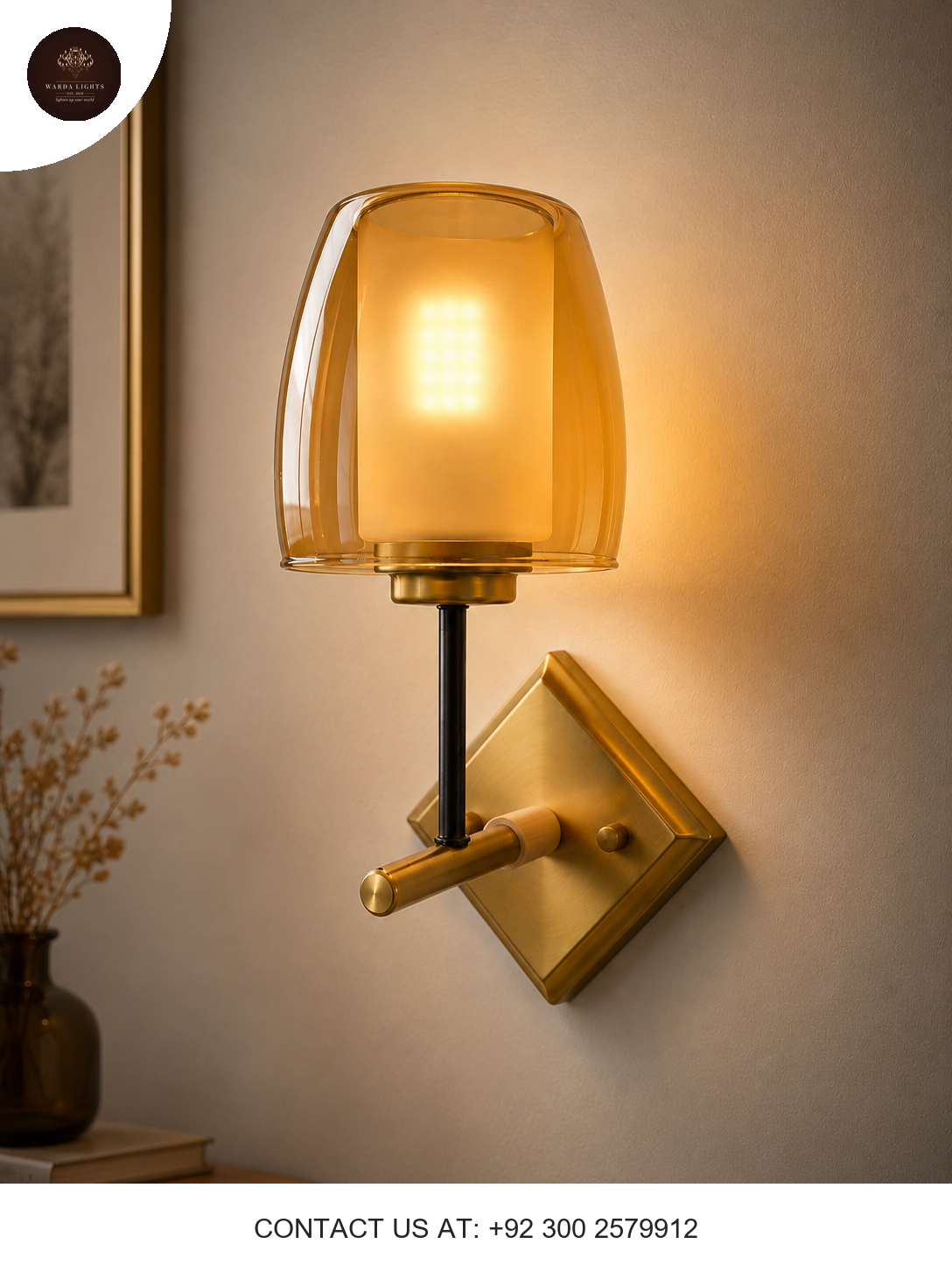 Amber Glass Modern Wall Sconce – Brushed Gold Luxury Wall Light