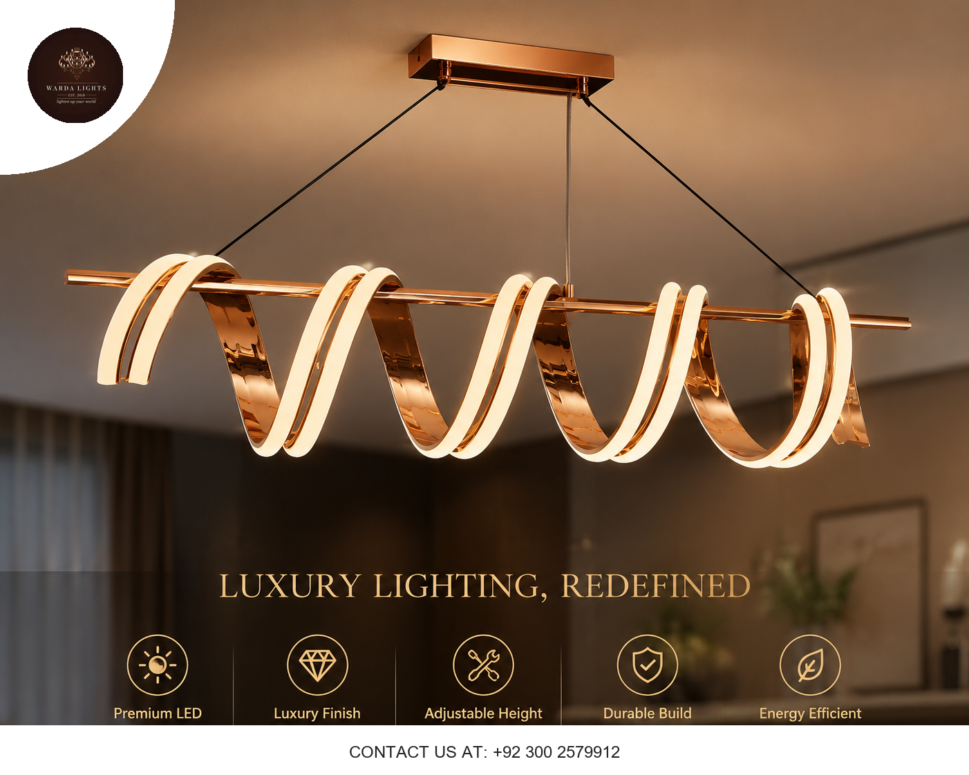 Luxury Rose Gold Wave LED Hanging Light – Modern Designer Pendant Chandelier