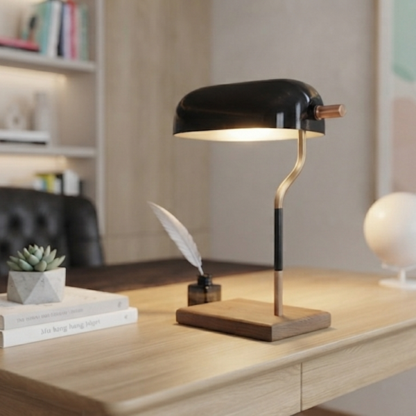 Premium Green Banker Table Lamp – Vintage Brass Finish Office & Study Desk Light