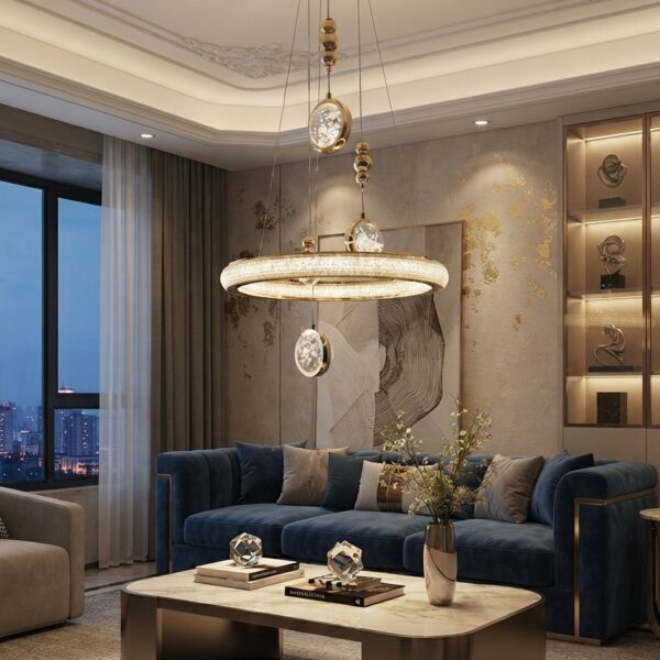 Modern Luxury Golden Crystal Ring Pendant Chandelier